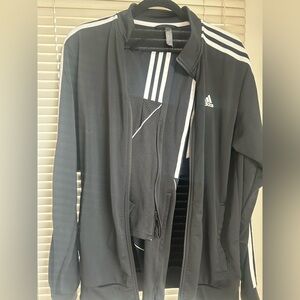 Adidas Men's Black Windbreaker with White Stripes